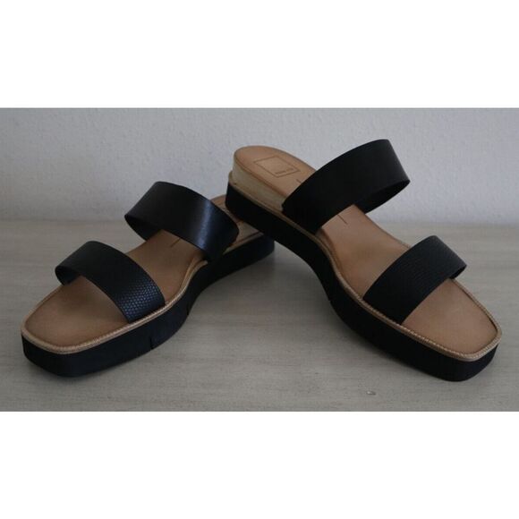 Dolce Vita Women's Sz 9.5 Black Embossed Leather Parni Double Strap Sandals - Picture 5 of 15